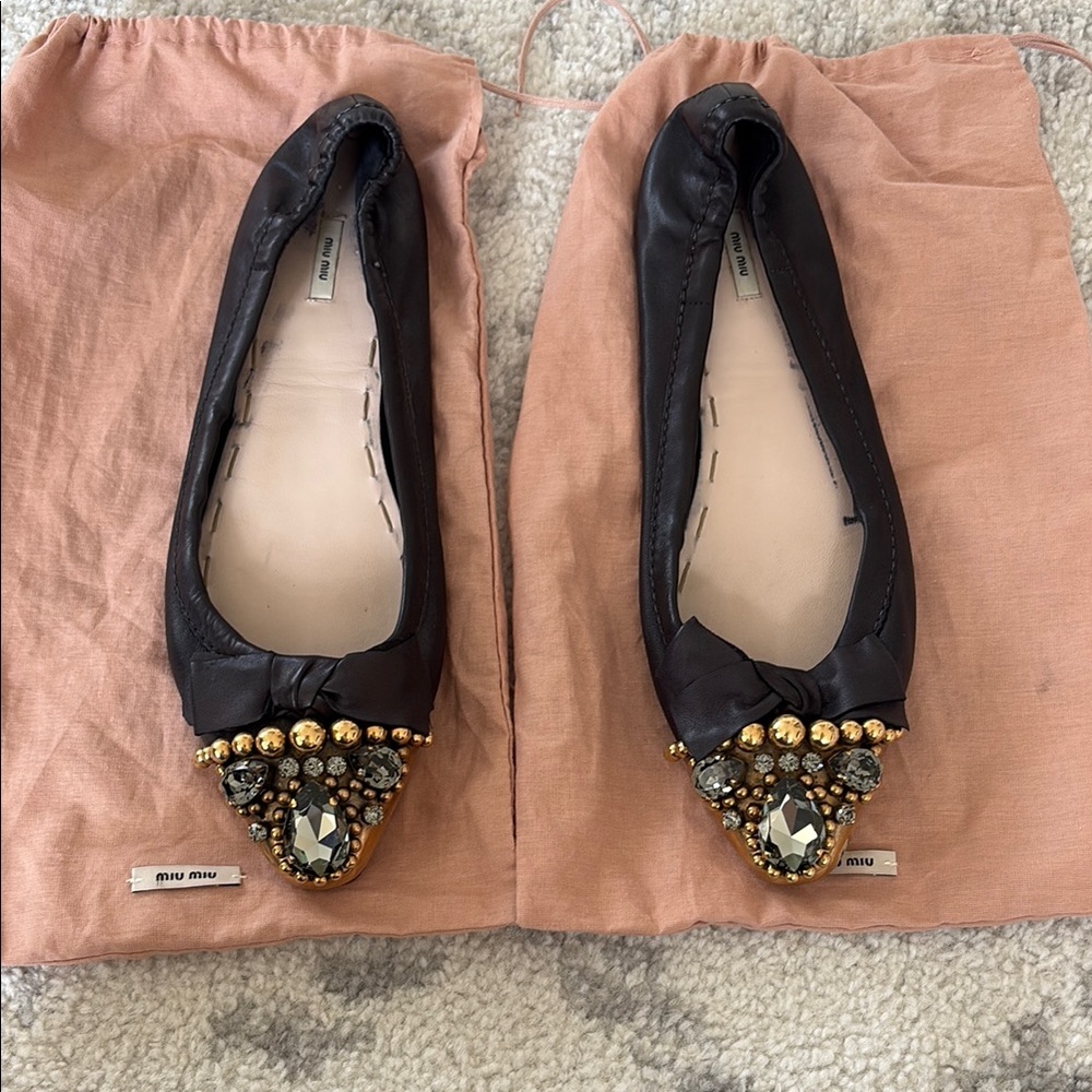 Miu Miu Black and Gold Embellished ballet Flats size 40